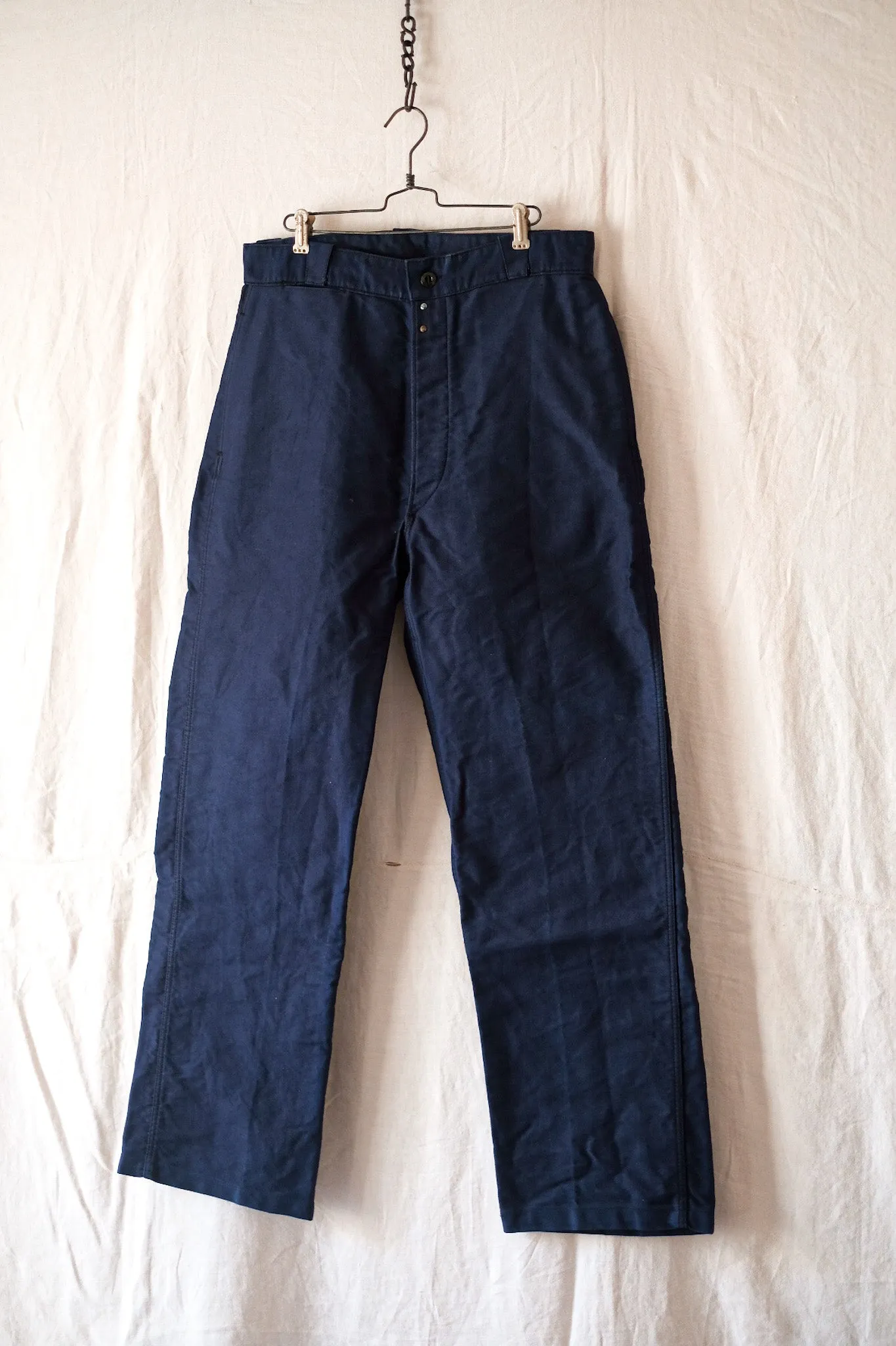 [~ 40's] Pantalon de travail de moleskin bleu vintage français 