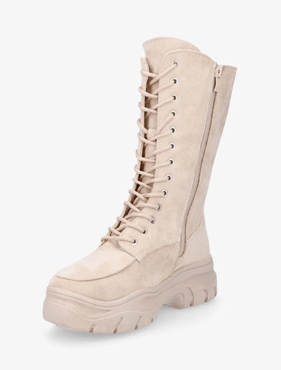Boots montantes lacées en suédine - Beige