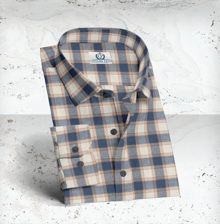 Chemise carreaux beige