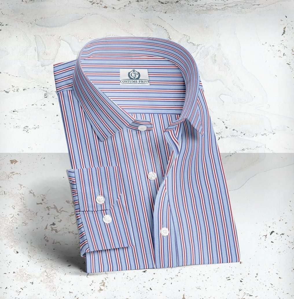 Chemise Larges Rayures Bleu Rouge