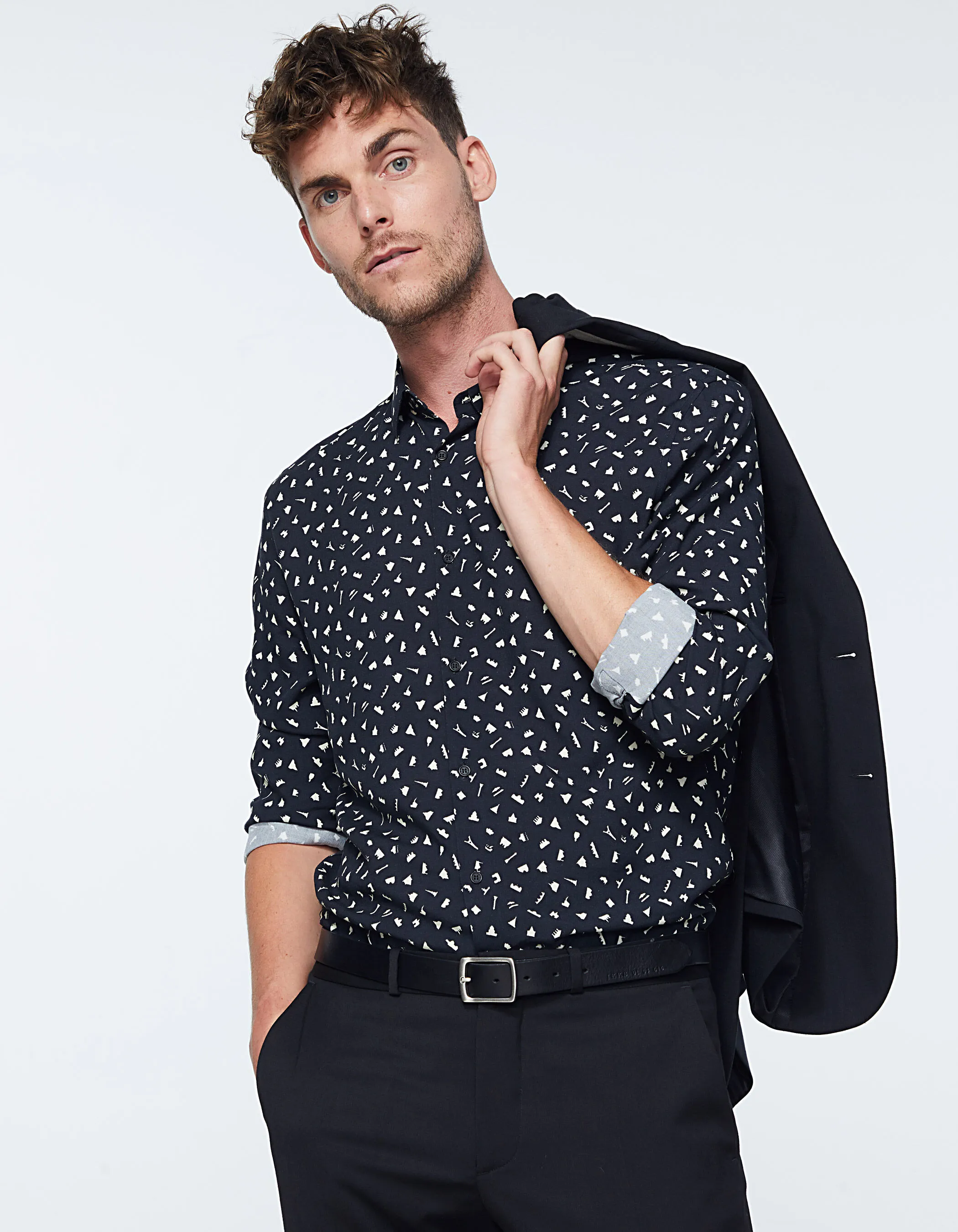 Chemise SLIM noire imprimé motifs Paris Homme