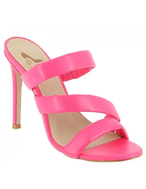mules à talons 3 brides matelassées cuir fuchsia 12 cm
