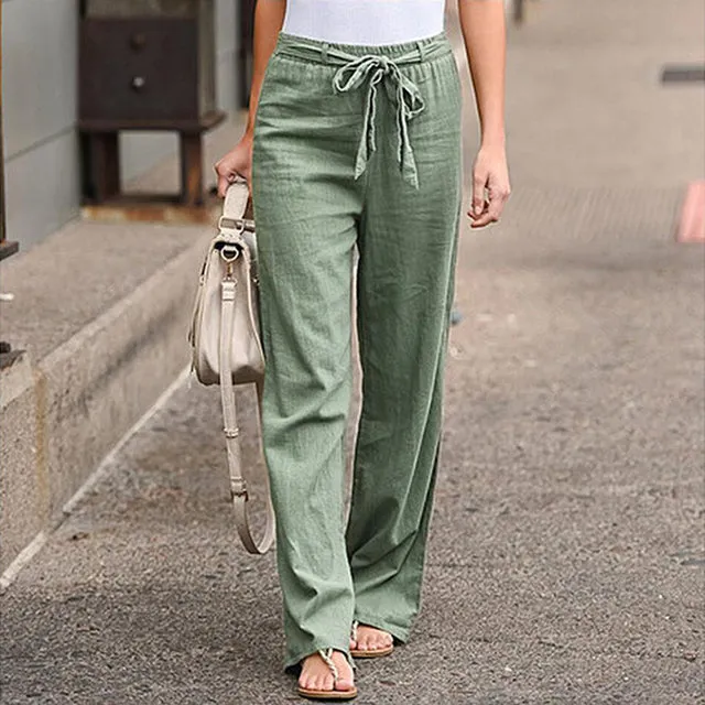 Pantalon de Lin à Cordon de Taille pour Femmes