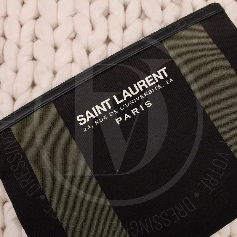 Pochette en toile noire et kaki – Saint Laurent