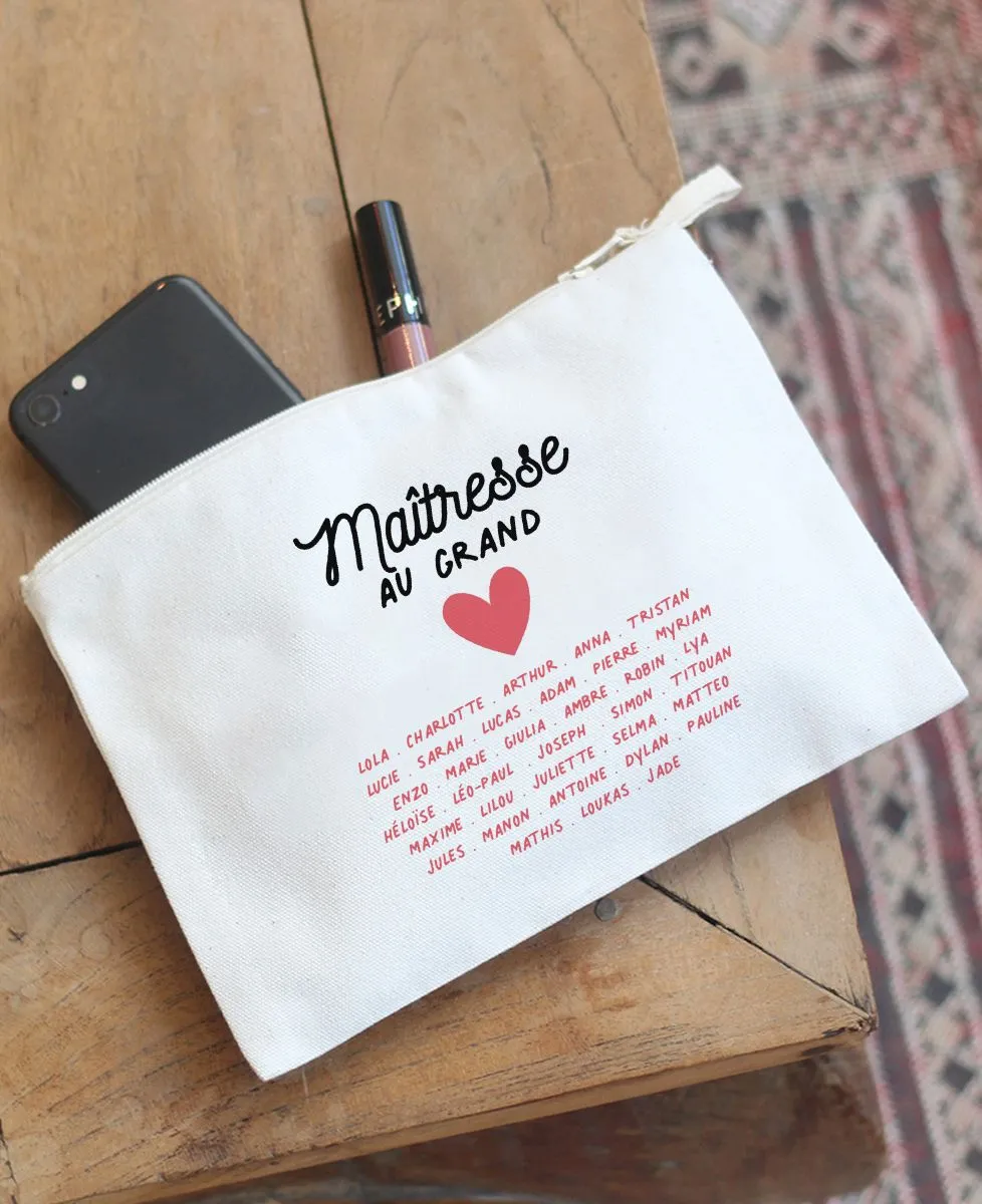 Pochette Maîtresse au grand coeur personnalisé