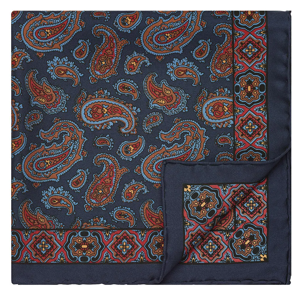 Pochette »Motif Paisley«, vert olive/bleu, 43 x 43 cm
