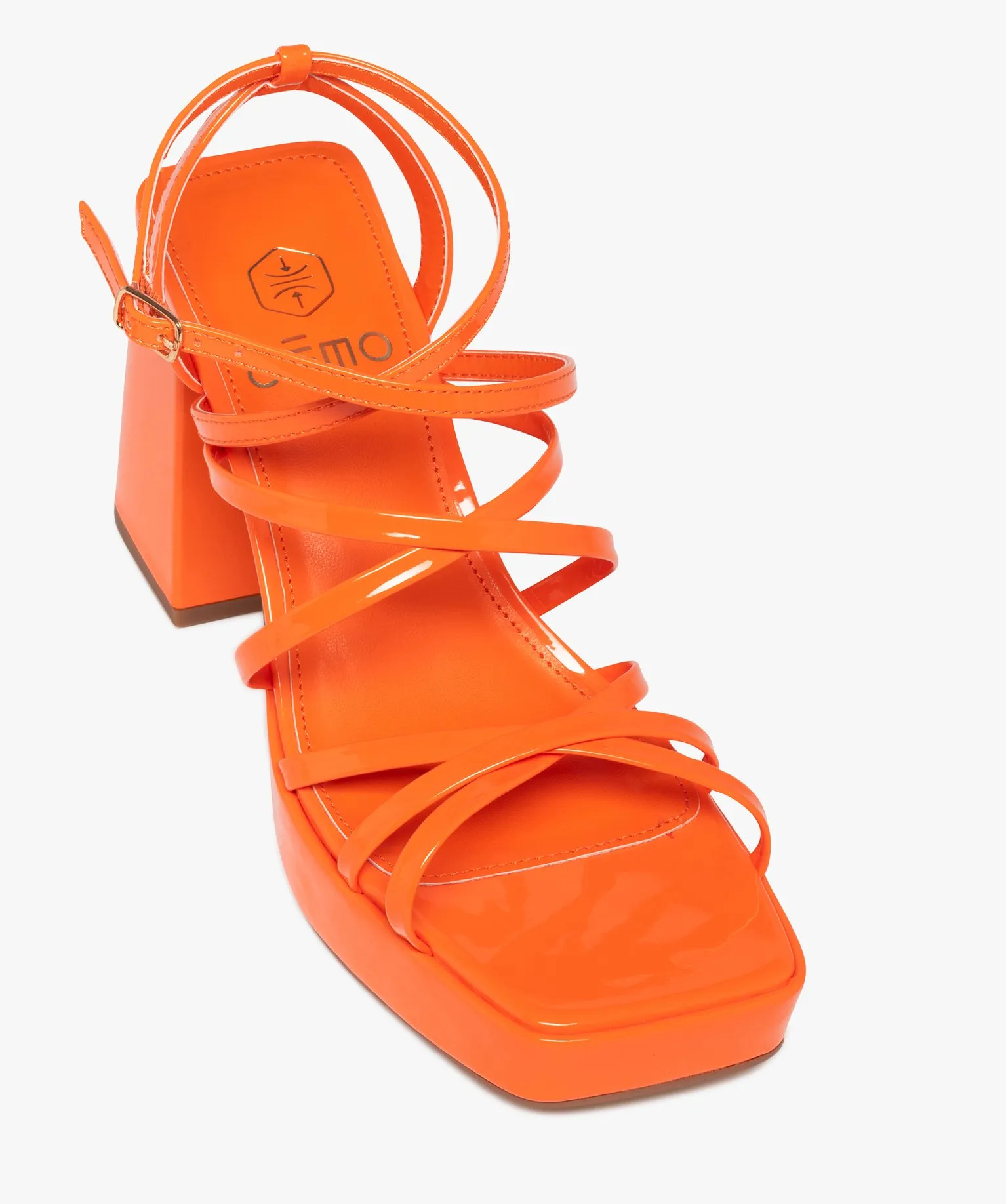 Sandales femme à talon flare unies avec fines brides entrelacées orange