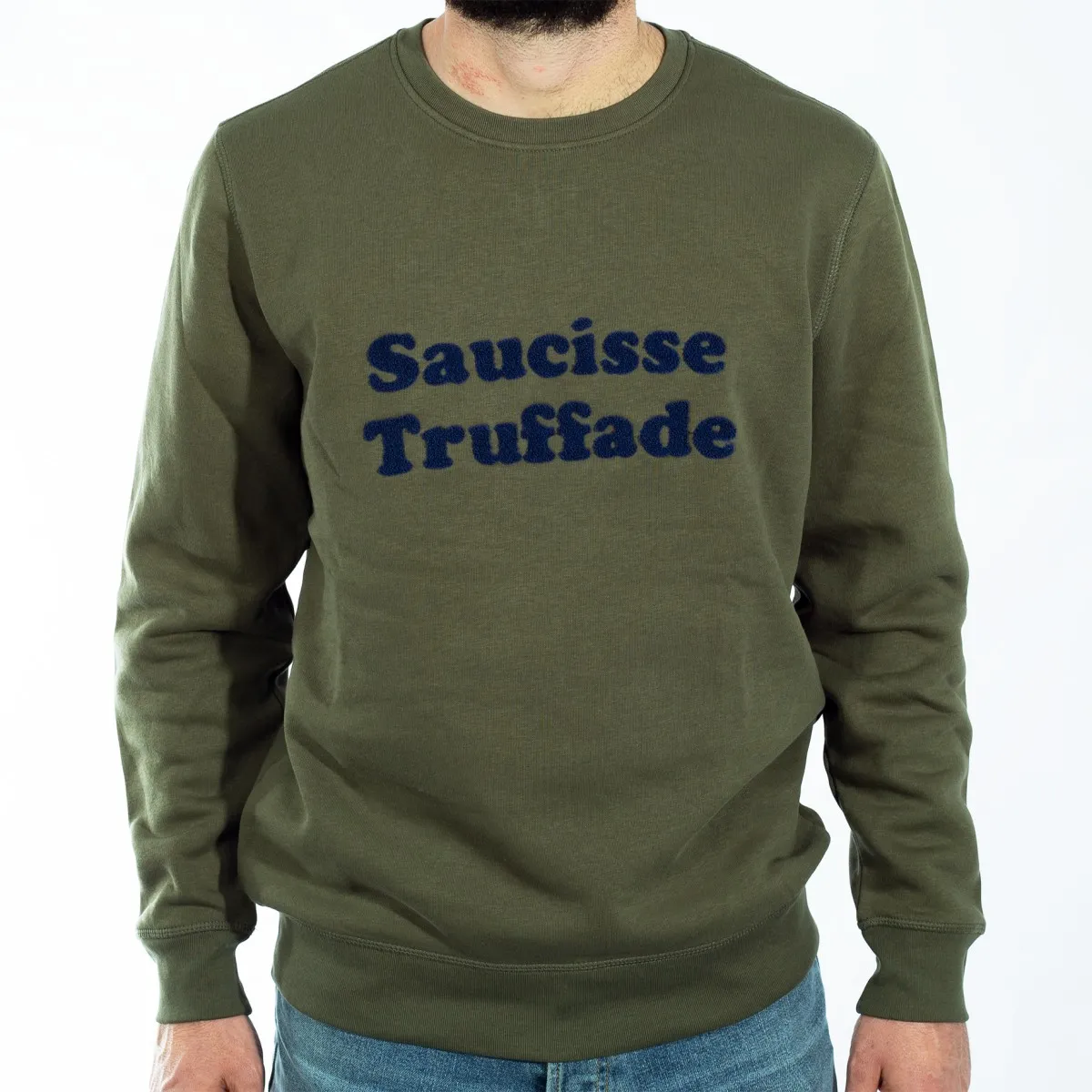 Saucisse Truffade - Sweat khaki avec broderie marine