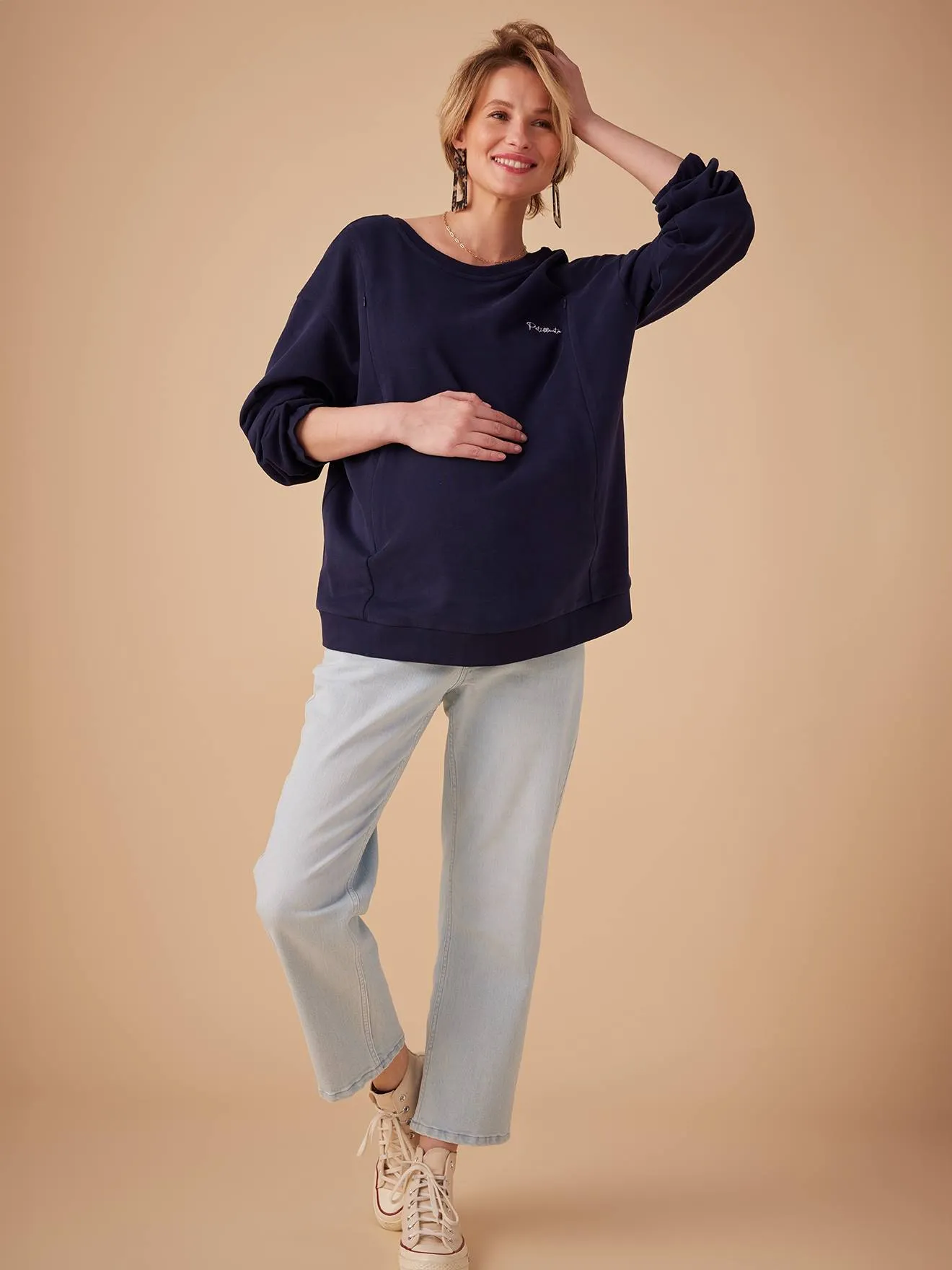 Sweat grossesse brodé "pétillante" coton bio ENVIE DE FRAISE marine - Envie de Fraise