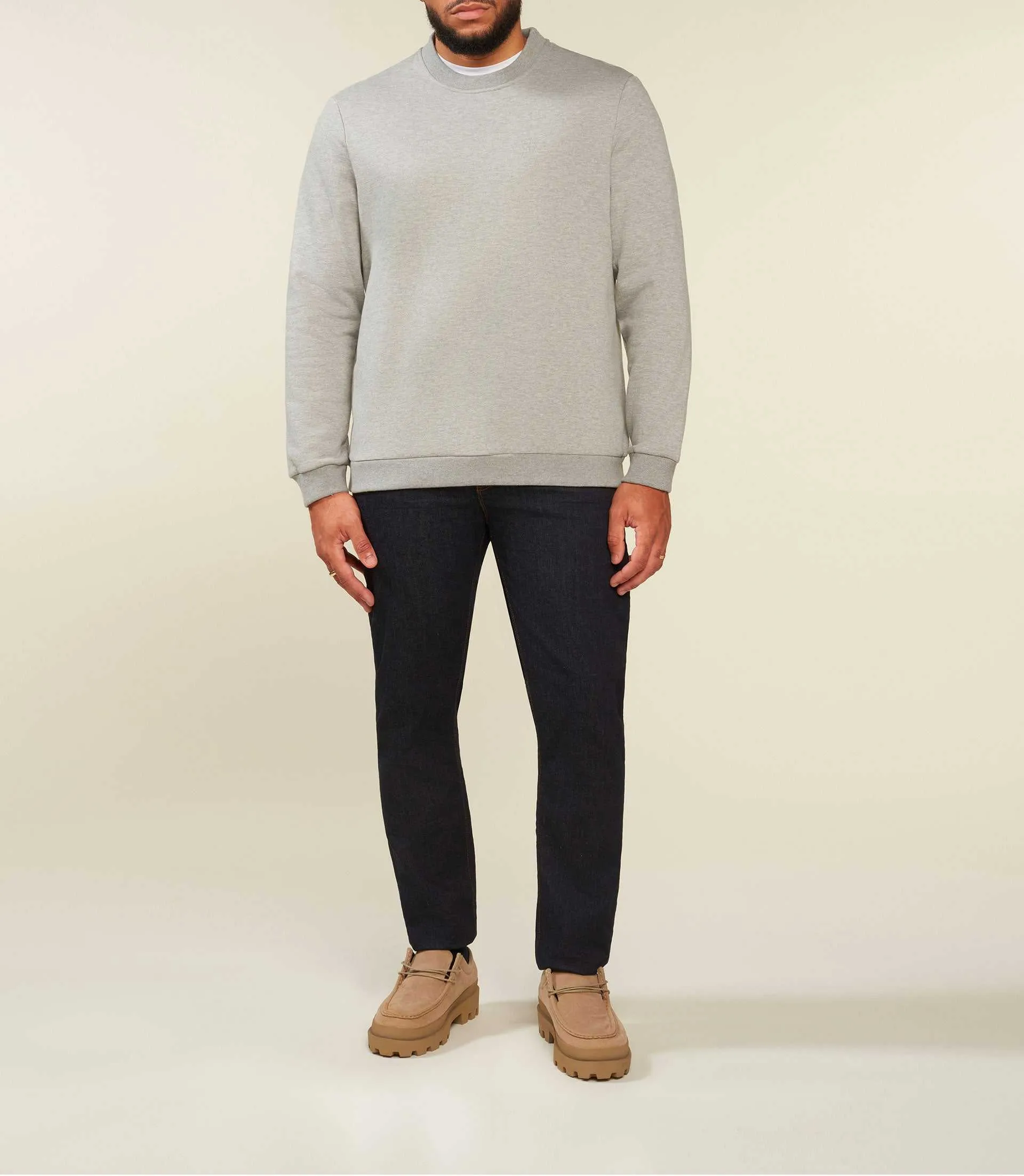 Sweat uni col rond gris chiné SWBENJIBT