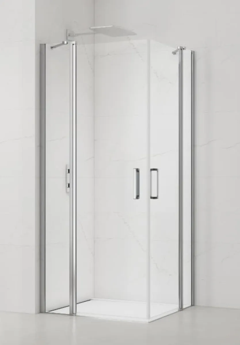 Swiss Aqua Technologies Fusion Portes de douche acces en angle pivotantes 100x80cm anticalcaire avec profilés chrome brillant (S