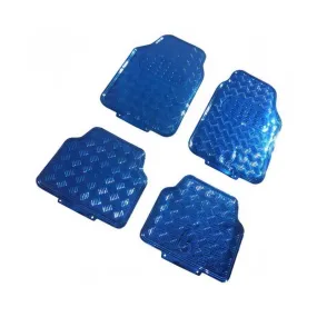 Tapis Auto CAOUTCHOUC 2 avts+2 arrieres Tuning metal Bleu fonce Universel