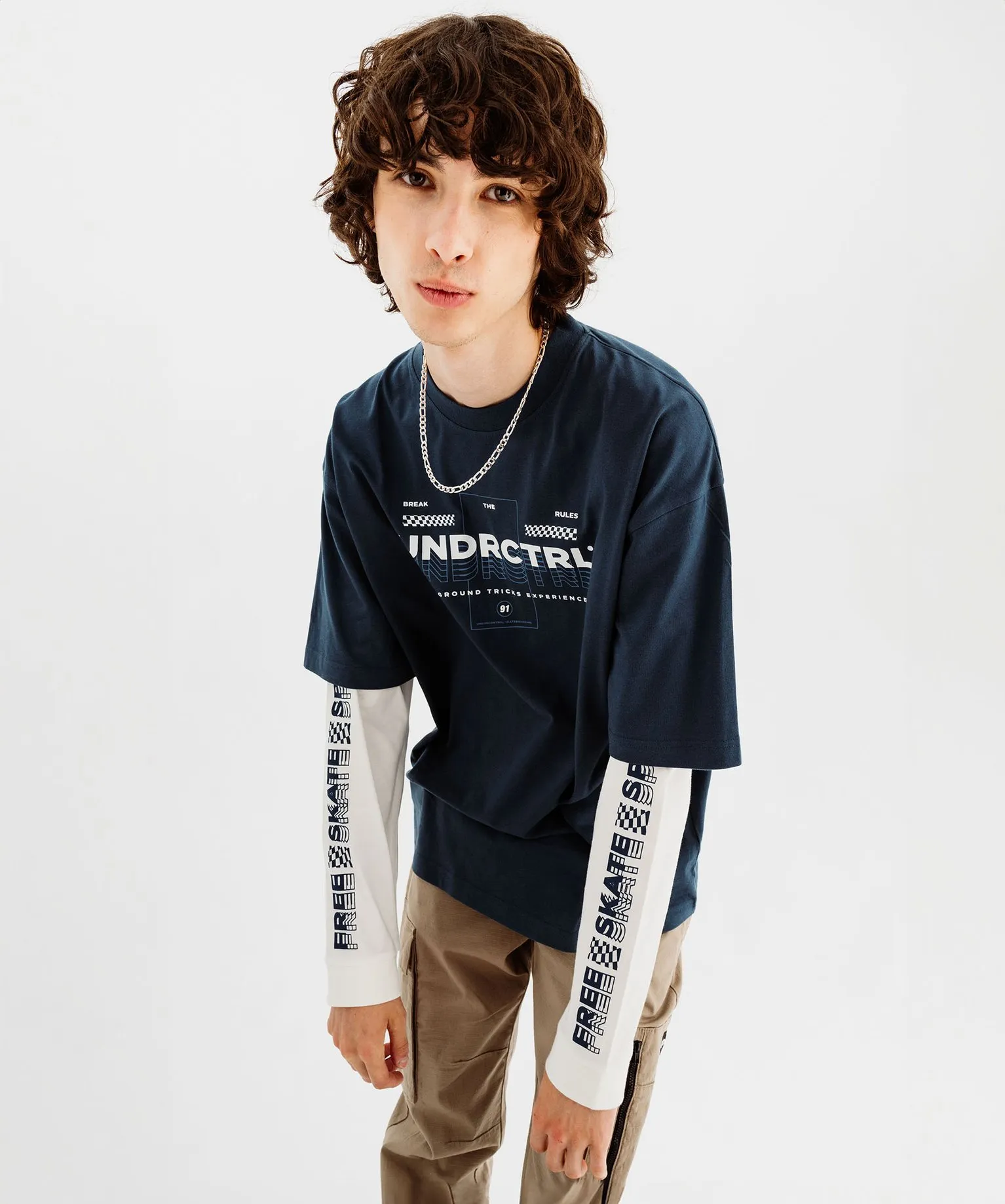 Tee-shirt à manches longues effet 2 en 1 homme bleu fonce
